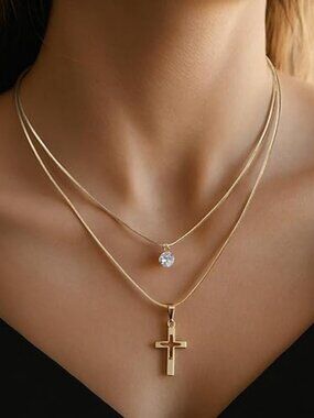 14K Gold Cross Necklace Dainty Faith Pendant Easter Gift Women Teen